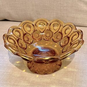 L.E. Smith Moon & Stars Amber Glass Antique Vintage Candy Dish
